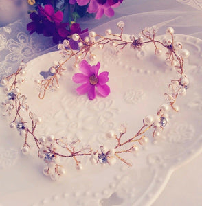 Women Lady wedding Pearl Crystal Hair Tiara Crown Wire Headband Prop Garland