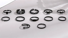 Women 12 BOHO Black Color Retro Joint knuckle stacking Finger tip Rings set