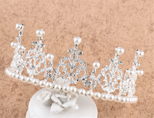 Children Kids Flower Girl Pearl Crown Princess Crystal Tiara Hair Headband