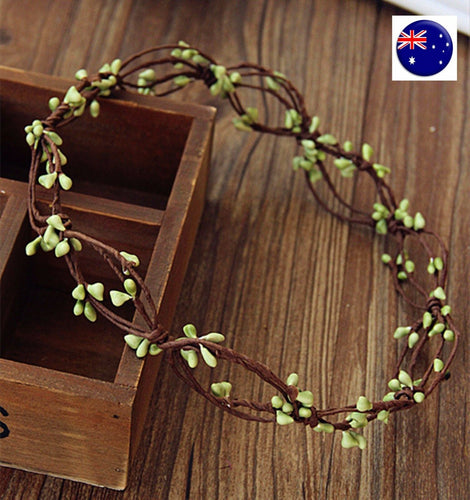 Lady flower Girl wedding Green seed Party boho Hair Head band Crown Prop Garland
