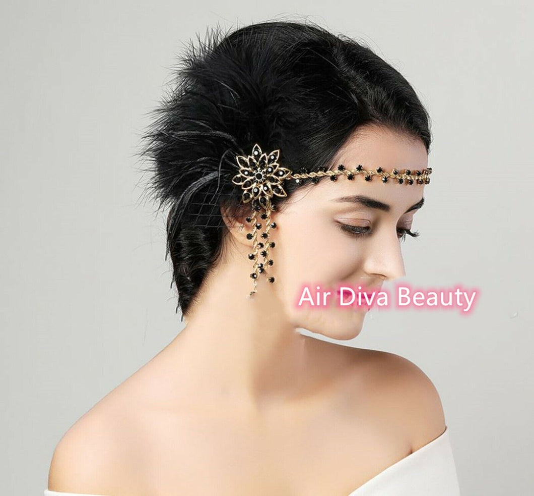 Women Bohemian Gypsy Black Feather Party Hair headband Head band fascinator