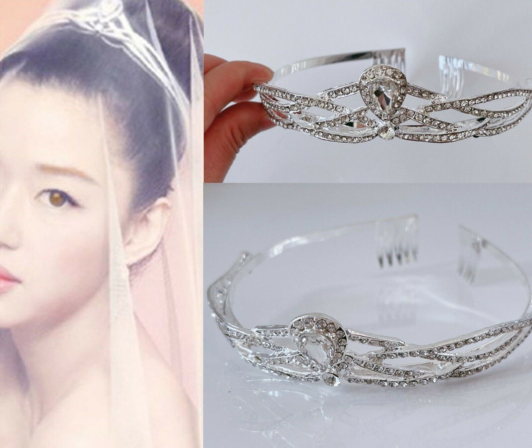 Women Girl Princess Birthday Party Crystal Silver Color Bun Tiara Hair Crown