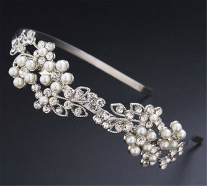 Women Silver Crystal Pearl Leaf Party Hair Head Band Headband Hoop headpiece