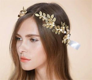 Women boho Gold Color Leaf Bride Party Hair head Band Headband Crown Tiara Hoop