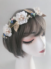 Women Gold Leaf White flower Wedding Hair Band Headband Crown Tiara Fascinator