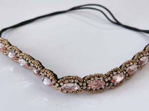 Women BOHO Pink Crystal Beads Rhinestone Beach Braided Hair Headband Head band