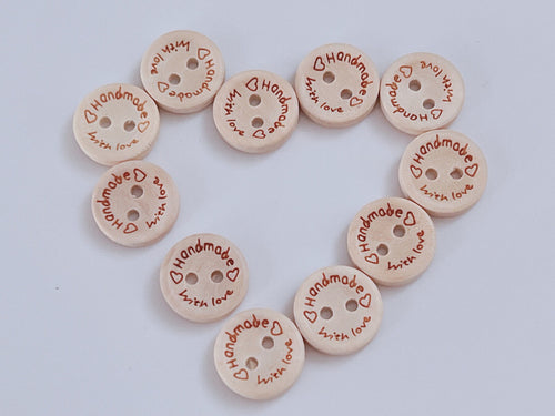 AU 10x Wooden Handmade with LOVE Heart Easter Round Buttons Sewing Craft Gift