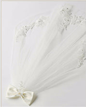 Flower Girls Kids Satin bow White Lace Wedding Bride maid Comb Hair head Veil