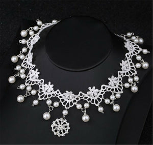Women boho White Wedding Bride Crystal Lace Pearl Party Forehead Hair Headband