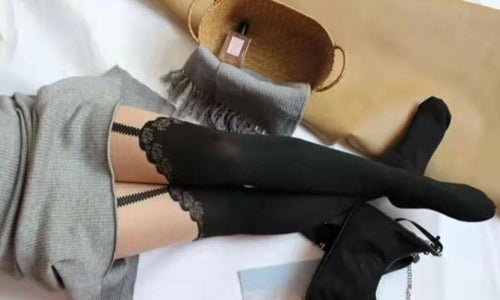Women Black Rose Bow Fake Suspender MOCK Garter Sexy Pantyhose Opaques Tights