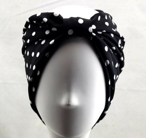 Women Lady Boho Retro 80' 70' Wide Dot Hair head band wrap Bandana headband Black