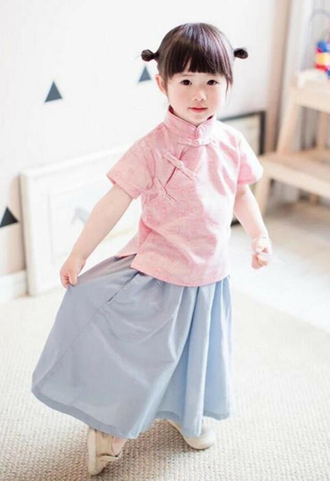 Kid Girl Chinese Asian Traditional QIPAO Costume Han Pink Summer Dress Skirt