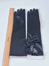 Women Opera Bride Hollywood Party Fancy Ball Wedding Satin Black Lace Bow Gloves