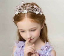 Lady Flower Girl Pink Bead Flower Prom Performance Party Light Hair Tiara Crown