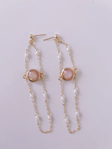 Women Handmade 14k Gold plated Natural Fresh Pearl Pink Dangle Earrings gift Box