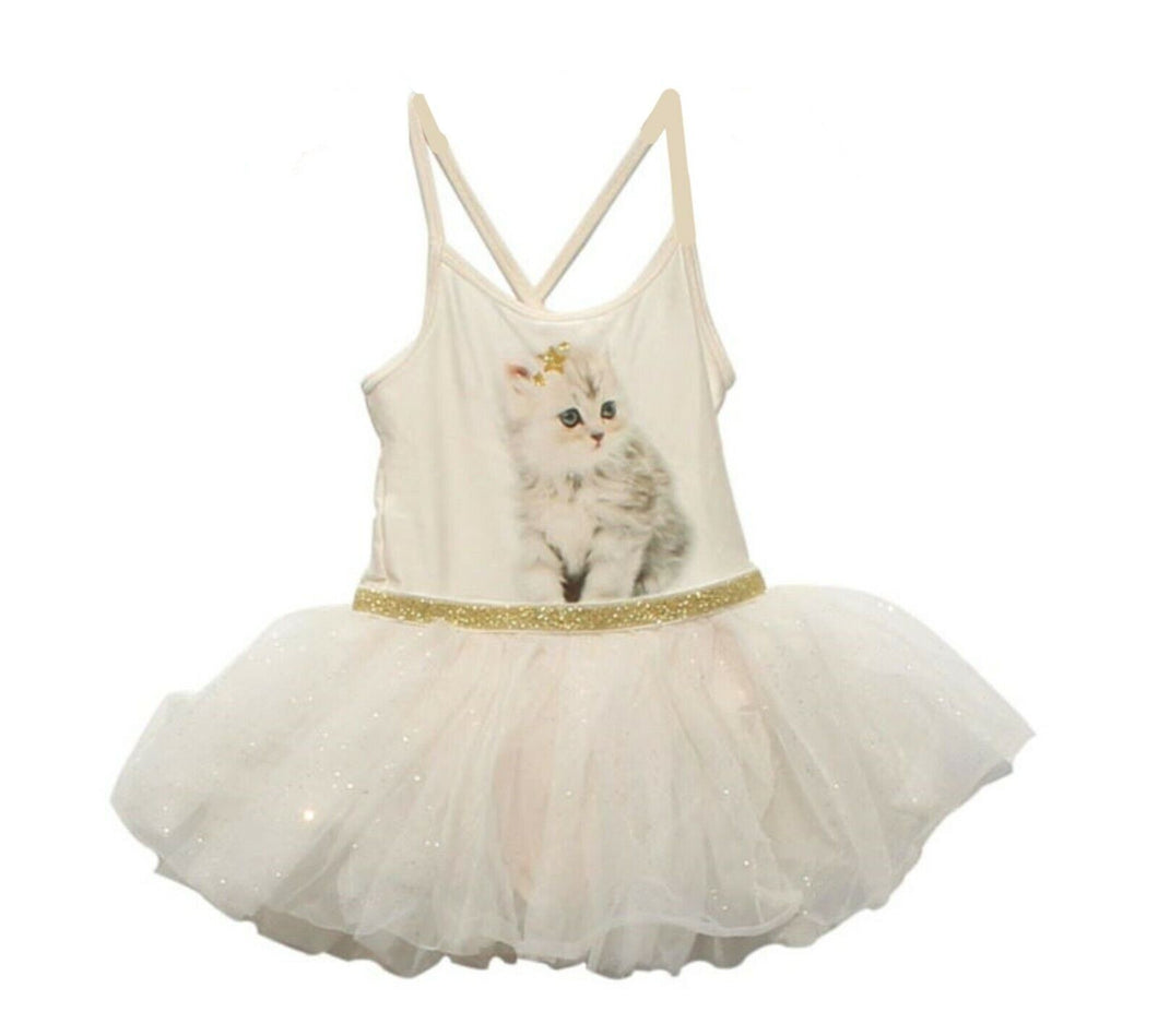 Girl Kid Children Ballet Dance Beige Cat Strap Leotard Dress Tutu Tulle Skirt