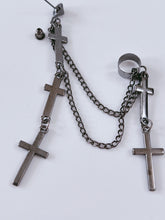 1x Men Women Tassel Cross dangle Hiphops Gothic Spike Black Earrings Side Cuff