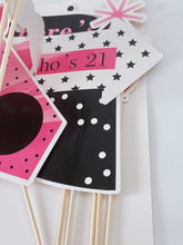 21st Happy Birthday Party hat balloon Cake Selfie Photo Booth Prop Game Sign