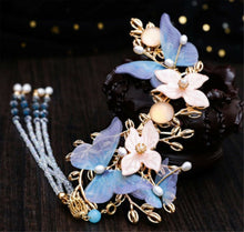 Women Han Tang Oriental Retro Fairy Butterfly Lace hair Clips Accessory Tassel