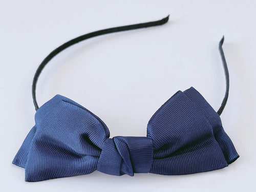 Women Girl School Colour Navy Blue Bow Knot Ribbon Hair band Headband Hairband