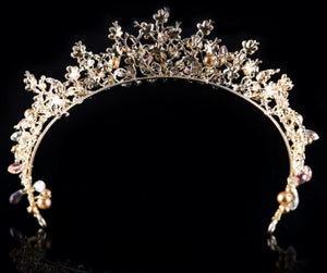 Women Gold Pearl Wedding Bride Party Hair Crystal Headband Crown Tiara Hairpiece