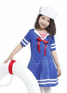 Kid Girl Boy Navy White Sailor anchor marine Costume Dress top Party Hat Cap Set