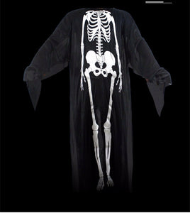 Lady Man Adult Halloween Black Skeleton Bone Skull Costume Tops Gown Cover Cape