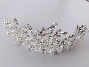 Women White Pearl Crystal Queen Bride Party Hair Head Prom Headband Crown Tiara