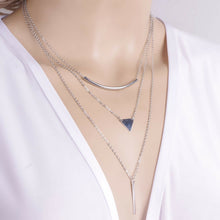 Women Lady Pearl Boho Bohemian Simple 3 Layers Silver color bar tube Necklace