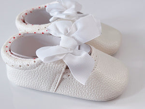 Baby Shower Girls Children Kids Christening White Bow Crib Dress Shoes Photo