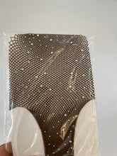 Women Crystal Rhinestone Coffee Fishnet Open Crotch Pantyhose Stockings Tights