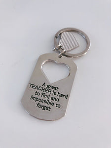 Great Teacher Perfect Thank You Gift for teacher heart Key Ring Holder Keyring