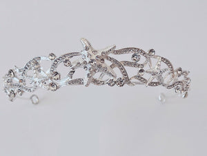 Women Girl Sea Star Crystal Rhinestone White Silver Color Party Hair Tiara Crown