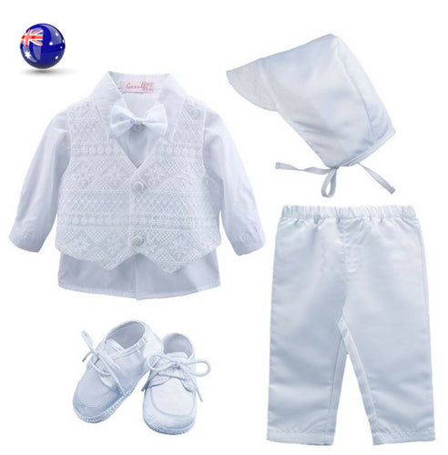 Boys baby children white Long sleeves christening shower outfits suits shoes set 9M
