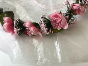 Women Lady wedding Pink Flower Hair Head ribbon Headband crown Garland wreath