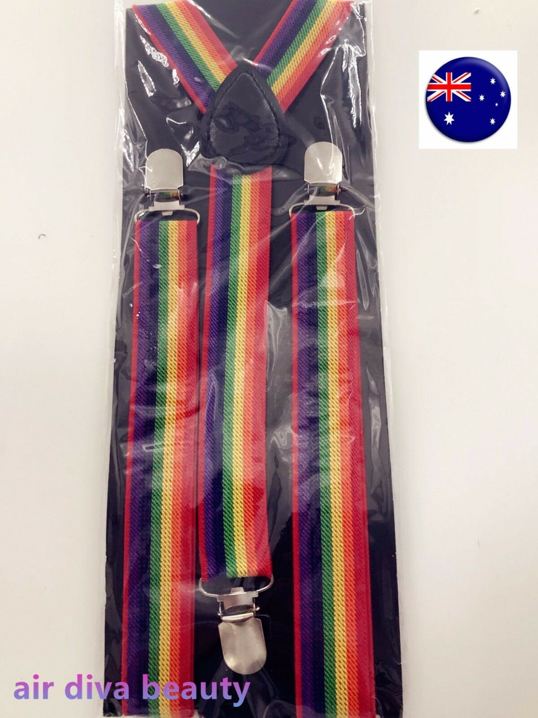 Men Lady Adult Girl Costume Party Rainbow Colorful Stripe Brace Suspender belt