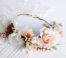 Women Beige Pink flower Girl Bride wedding Party hair Headband Garland Tiara