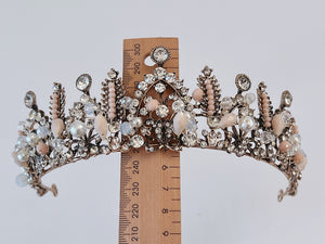 Women Bride Wedding Party Beige Crystal Rhinestone Bronze Retro Tiara Crown