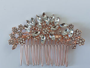 Women Rose Gold Crystal Flower Leaf Bride Hair Comb hair Jewellery Clip Pin