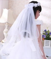 Women Flower Girl Children lace Pure White Wedding Veil Hair Head band Garland
