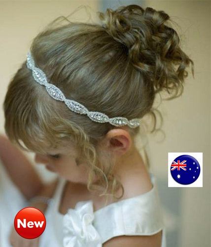 Flower Girls Kids Shiny Crystal lace White Wedding PARTY Hair Head band Headband