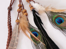 Women Bohemian Suede draping Feather Peacock Braided Hairpiece Wrap Headband