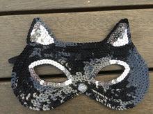 Women Girls Black Sequins Cat Kitty Costume Party Fancy Dance Eye Face Mask