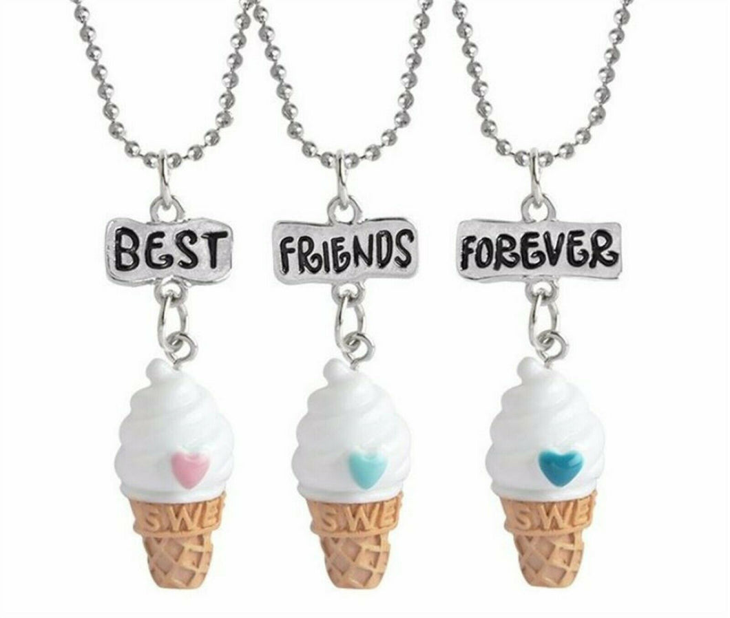 Girl Children BFF 3 Best Friends Forever Ice Creams Pendant Necklace Gift her