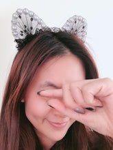 Women Girl Black Fancy Lace Pearl Cat Ears Party Hair Head Headband band hoop