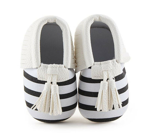 Baby Girls Children Kids White Black Stripe Sailor Tasseled Crib Dress Shoes