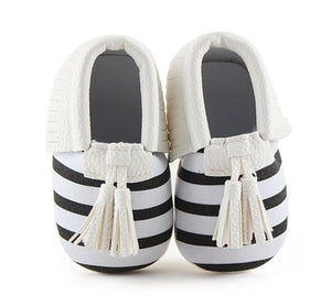 Baby Girls Children Kids White Black Stripe Sailor Tasseled Crib Dress Shoes