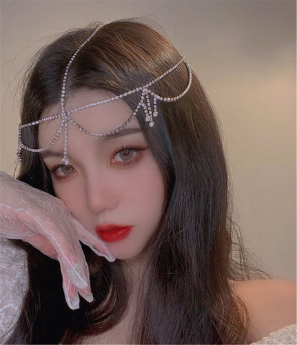 Women BOHO Crystal Silver Hair forehead chain head band Headband Headpiece Cuff