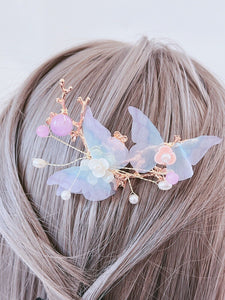 Women Girl Fancy Blue Butterfly Pearl Twig Hair Comb Clip Pin Haipin Hairpiece