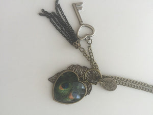 Women BOHO Peacock Heart Key Leaf Retro Vintage Necklace Long Chain Pendant